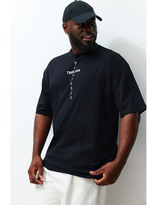 Trendyol Plus Size Black Oversize Comfort Printed 100% Cotton T-Shirt