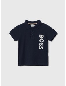 Pamučna polo majica za bebe BOSS boja: tamno plava, s tiskom