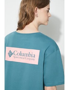 Pamučna majica Columbia North Cascades za muškarce, boja: tirkizna, s tiskom, 1834041