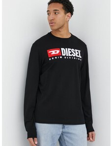 Pamučna majica dugih rukava Diesel boja: crna, s aplikacijom