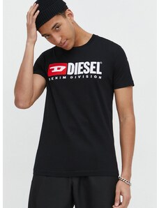 Pamučna majica Diesel za muškarce, boja: crna, s aplikacijom
