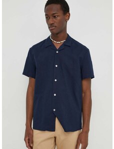Košulja s dodatkom lana Bruuns Bazaar boja: tamno plava, regular