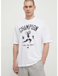 Pamučna majica Champion za muškarce, boja: bijela, s tiskom