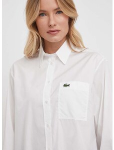 Pamučna košulja Lacoste za žene, boja: bijela, relaxed, s klasičnim ovratnikom