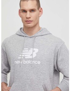 Dukserica New Balance za muškarce, boja: siva, s kapuljačom, tiskom