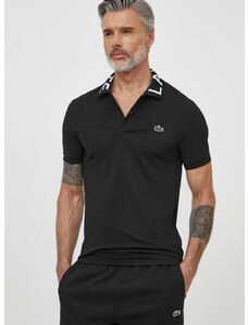 Polo majica Lacoste za muškarce, boja: crna, s aplikacijom