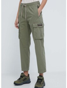 Pamučne hlače Napapijri M-Faber boja: zelena, ravni kroj, visoki struk, NP0A4HOBGAE1