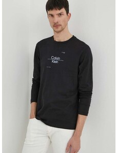 Pamučna majica dugih rukava Calvin Klein boja: crna, s tiskom