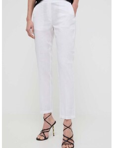 Lanene hlače Silvian Heach boja: bijela, ravni kroj, visoki struk