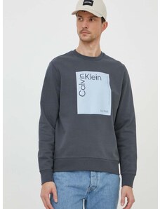 Pamučna dukserica Calvin Klein za muškarce, boja: siva, s tiskom