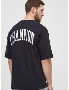 Pamučna majica Champion za muškarce, boja: crna, s tiskom, 219855
