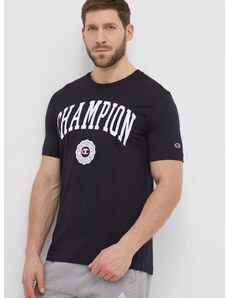Pamučna majica Champion za muškarce, boja: crna, s tiskom, 219852