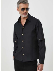 Pamučna košulja Versace Jeans Couture za muškarce, boja: crna, relaxed, s klasičnim ovratnikom