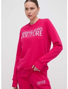 Pamučna dukserica Versace Jeans Couture za žene, boja: ružičasta, s aplikacijom