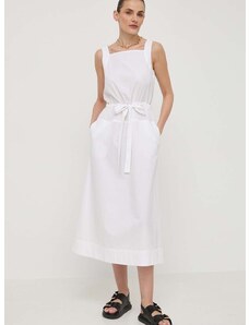 Pamučna haljina Max Mara Leisure boja: bijela, midi, širi se prema dolje