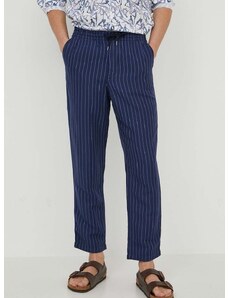 Lanene hlače Polo Ralph Lauren boja: tamno plava, ravni kroj