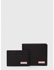 Kožni novčanik i etui za kartice HUGO boja: crna