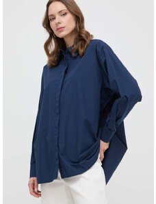 Pamučna košulja Silvian Heach za žene, boja: tamno plava, relaxed, s klasičnim ovratnikom