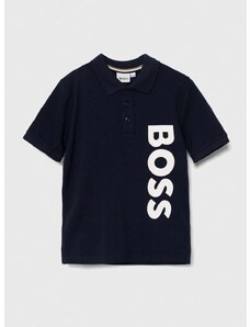 Pamučna polo majica BOSS boja: tamno plava, s tiskom