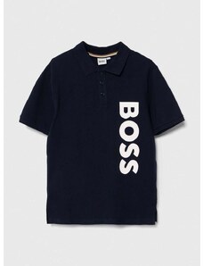 Pamučna polo majica BOSS boja: tamno plava, s tiskom