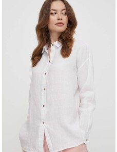 Lanena košulja Barbour boja: bijela, relaxed, s klasičnim ovratnikom