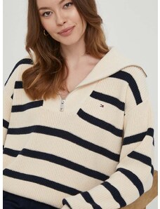 Pamučni pulover Tommy Hilfiger boja: bež, topli, s dolčevitom