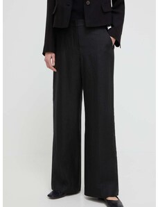 Lanene hlače Weekend Max Mara boja: crna, široke, visoki struk