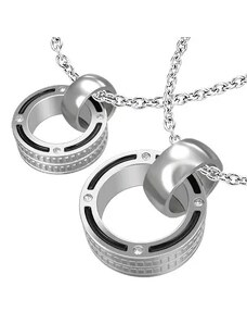 Nakit Eshop - Privjesak od nehrđajućeg čelika za parove - dva prstena i cirkoni R1.12