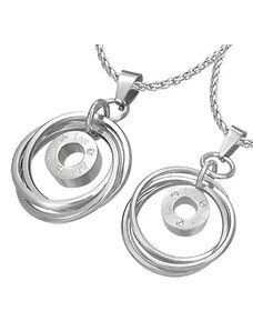Nakit Eshop - Privjesci za parove od kirurškog čelika - zapleteni prstenovi u srebrnoj boji, cirkoni AB31.09