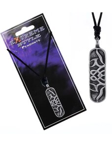 Nakit Eshop - Crna ogrlica od uzice i duguljasta metalna pločice - čvorovi AC4.17