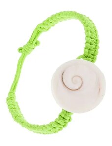 Nakit Eshop - Pletena narukvica izrađena od zelenih vezica - okrugla bijela školjka S10.16