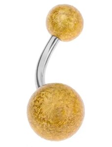 Nakit Eshop - Akrilni piercing za pupak, kuglice s pjeskarenom površinom zlatne boje PC03.23