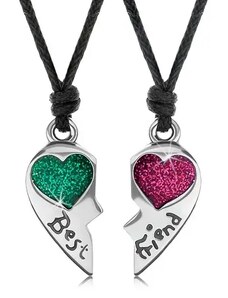Nakit Eshop - Žičane ogrlice, razdvojeno srce, zeleno i ružičasto srce, Najbolji Prijatelj Z2.20