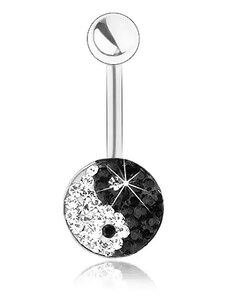 Nakit Eshop - Piercing izrađen od nehrđajućeg čelika, srebrna boja, svjetlucavi Yin i Yang simbol SP30.31