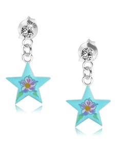 Nakit Eshop - Dugme naušnice od srebra 925, sjajna morska zvijezda, cvijet u boji, kristal PC05.35