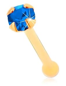 Nakit Eshop - Piercing za nos izrađen od 14 - karatnog žutog zlata - sitni cirkon u tamnoplavoj boji, 1,5 mm S1GG176.09