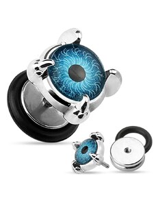 Nakit Eshop - Lažni čelični čepić za uho - plavo oko u kanđama, krug sa gumenim prstenom W10.08