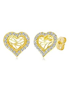 Nakit Eshop - Dugme naušnice od 585 žutog zlata - silueta srca sa cirkonima, usjeci S2GG19.21