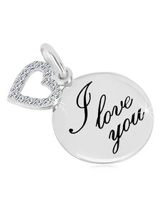 Nakit Eshop - 925 srebrni privjesak - sjajni krug sa natpisom "I love you", silueta srca sa cirkonima AC18.03