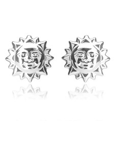 Nakit Eshop - 925 srebrne naušnice - nasmiješeno sunce s izrezbarenim sunčevim zracima, dugmad AA40.22