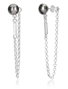 Nakit Eshop - 925 srebrne lančić naušnice - polu-kuglica boje hemitata, lančić, sjajna pruga AA40.14