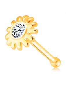 Nakit Eshop - Piercing za nos od 585 zlata - cvijet sa prozirnim cirkonom u sredini S2GG229.03