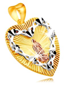Nakit Eshop - Privjesak od kombiniranog 585 zlata – srcoliki medaljon, Djevica Marija u okviru siluete srca S1GG236.21