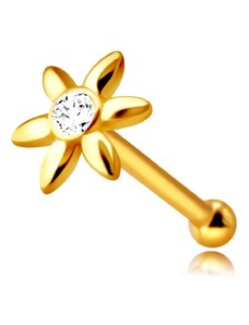 Nakit Eshop - Piercing za nos od žutog 9K zlata - cvijet s prozirnim cirkonom, duge latice S4GG244.49