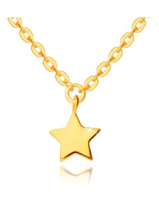 Nakit Eshop - 14K žuto zlatna ogrlica - privjesak u obliku zvijezde, sjajni lančić sa plosnatim karikama S3GG249.49
