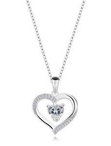 Nakit Eshop - 925 Srebrna ogrlica - srce sa uvijenim ramenima, prozirno srce od cirkona V02.21