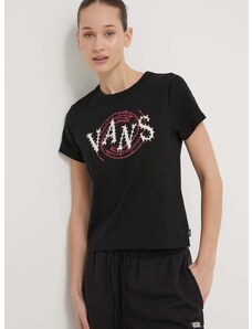 Pamučna majica Vans za žene, boja: crna