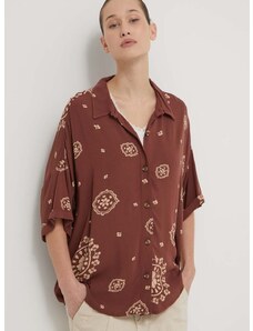 Košulja Roxy Beach Nostalgia za žene, boja: smeđa, relaxed, s klasičnim ovratnikom, ERJWT03614