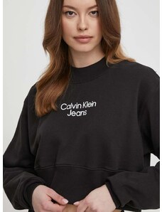 Pamučna dukserica Calvin Klein Jeans za žene, boja: crna, s tiskom