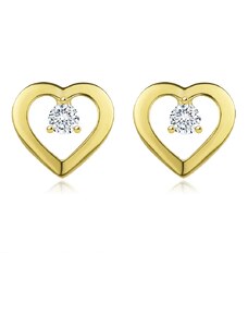 Nakit Eshop - Nitne naušnice od žutog zlata 585 - glatko srce s prozirnim cirkonom S5GG260.03
